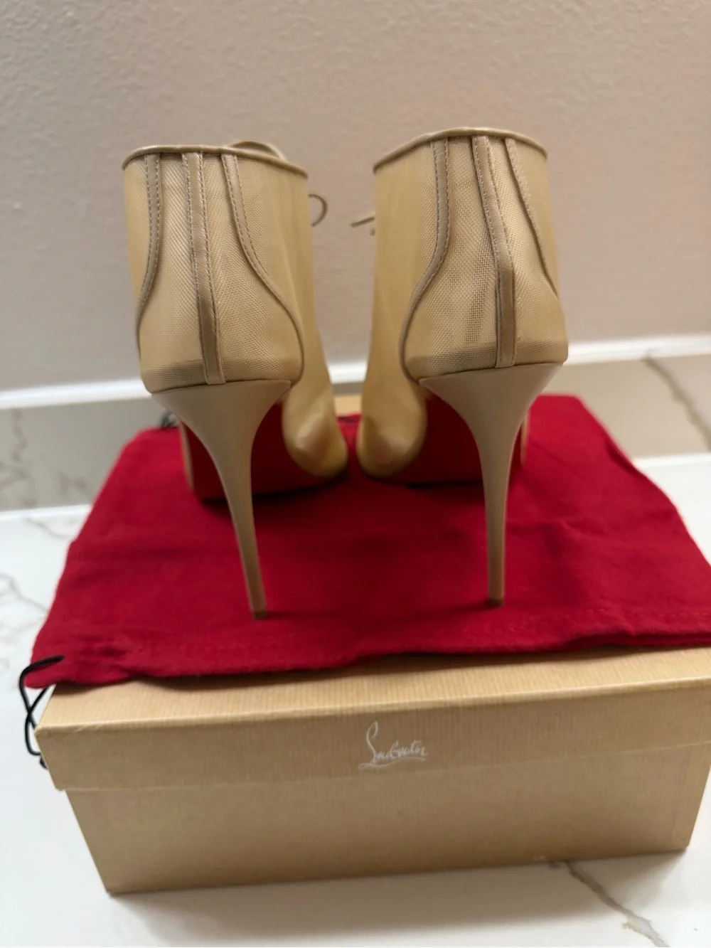 Christian Louboutin Open Ondessa 100MM Rete/Nappa - Lace-Up Booties – Nude